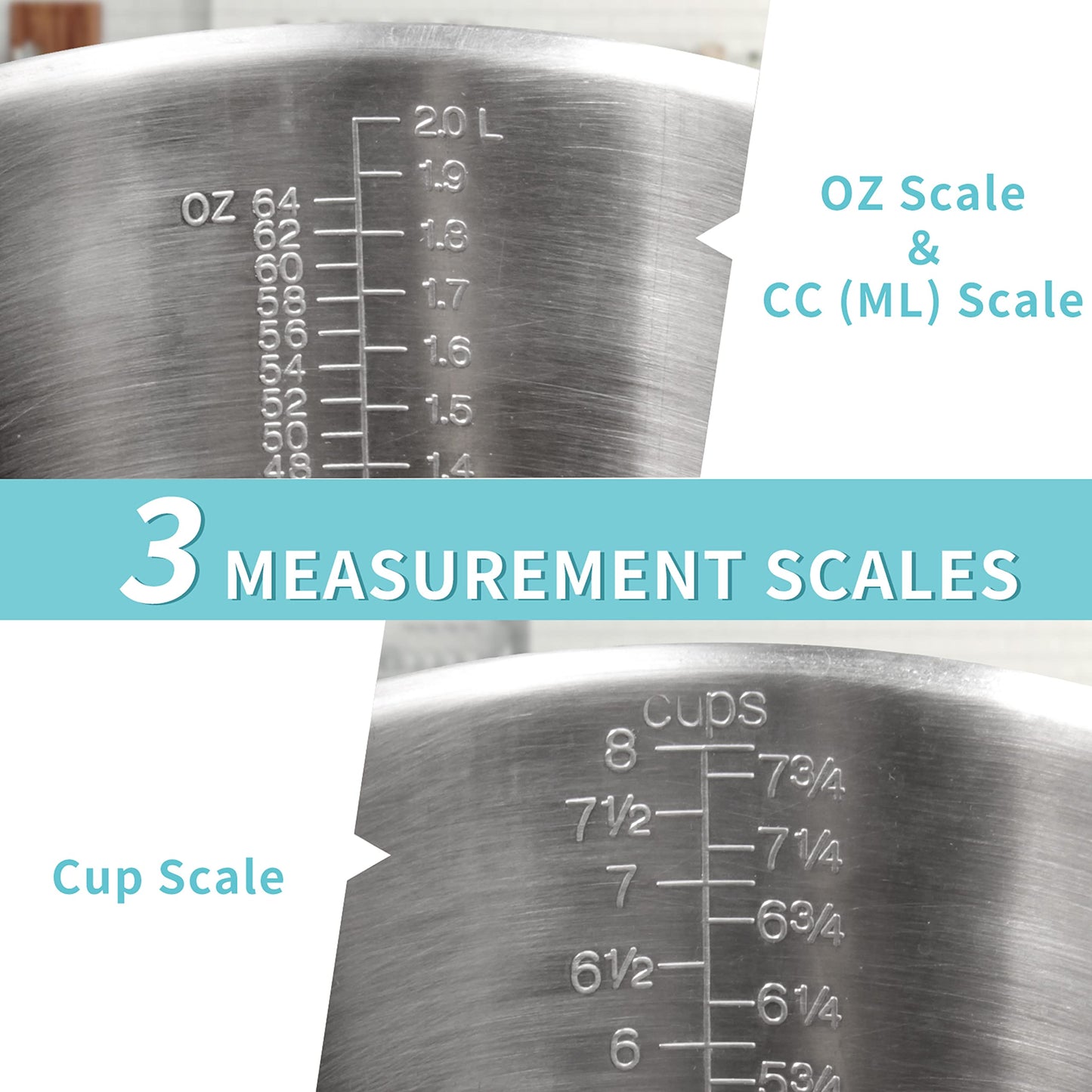 Newness Stainless Steel Measuring Cup with Triple Measurement Scales