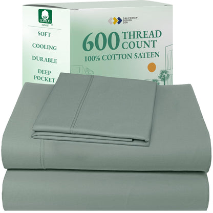California Design Den 100% Cotton Sateen Sheets: 600 TC Luxury Set