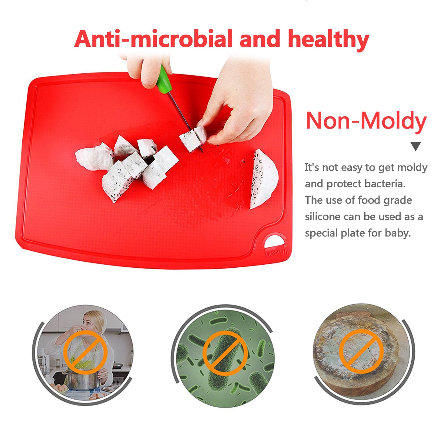 Liflicon 12.6'' x 9.1'' Thick Silicone Cutting Board: Non-Toxic & Flexible.