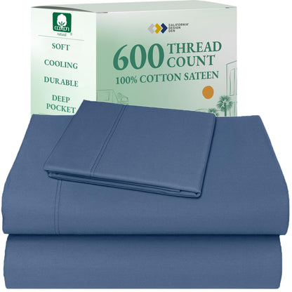 California Design Den 100% Cotton Sateen Sheets: 600 TC Luxury Set