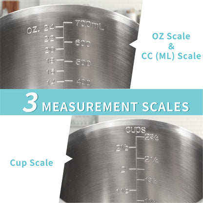 Newness Stainless Steel Measuring Cup with Triple Measurement Scales