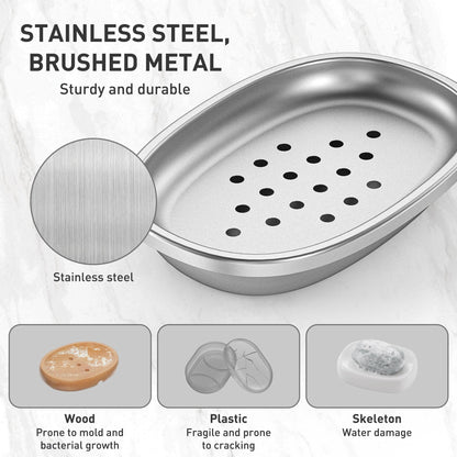 Stainless Steel Soap Dish with Drain Tray | TRUE Shift 304‑Grade Soap Saver