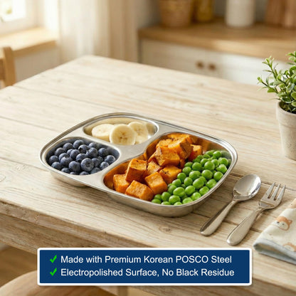 Korean Premium 304 Stainless Steel 5-Compartment Divided Plates (Set of 2)