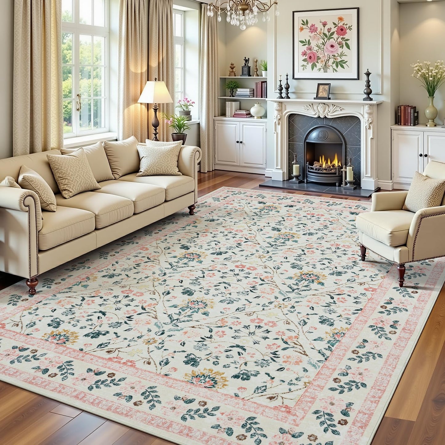 Vibrug Coastal Medallion OEKO-TEX Certified Washable Area Rug