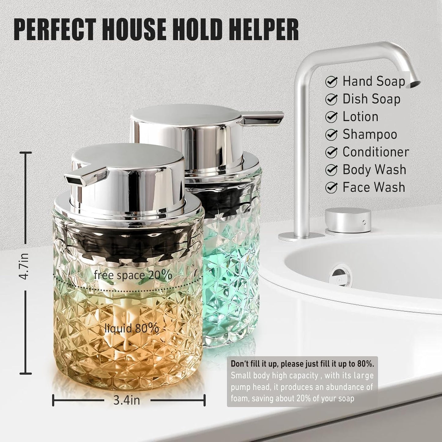 Malachi Diamond-Patterned Glass Foaming Soap Dispenser