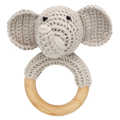 Joliecraft Woodland Friends Baby Rattle: Cotton & Beechwood Elephant