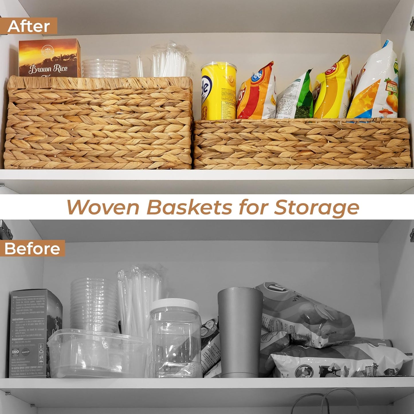 Artisan Handwoven 100% Natural Water Hyacinth Storage Baskets (Set of 2)