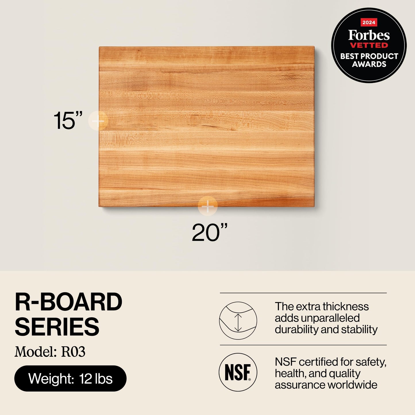 John Boos R-Board Series Maple Cutting Board (24”x18”x1.5”)