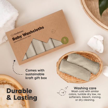 KeaBabies Bamboo Washcloths: 500GSM Ultra-Soft 6-Pack