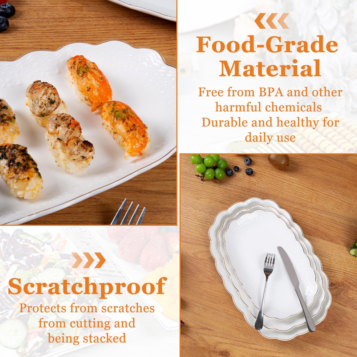 Kassel 3-Piece Ceramic Serving Platter Set: Artisan Lead-Free Ceramic for Zero-Plastic Party Presentation