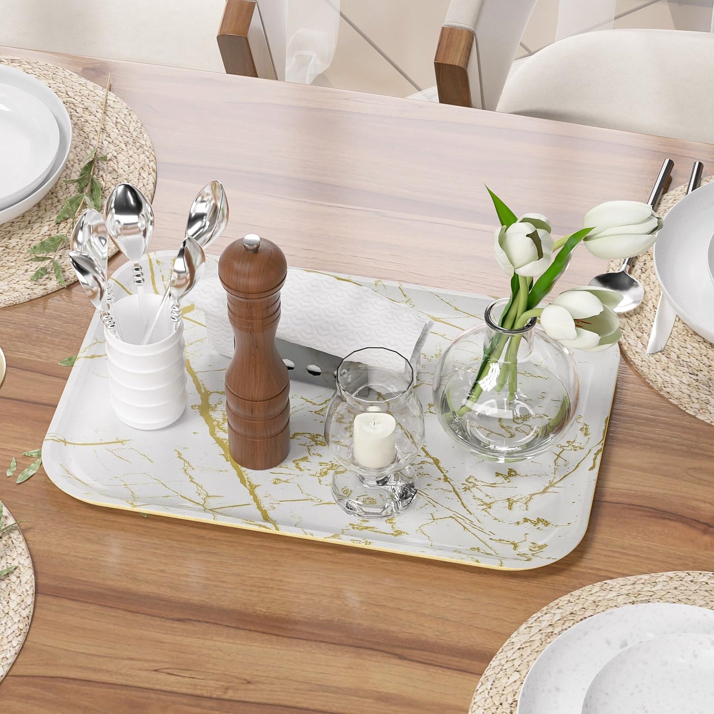 Sustainable Bamboo Bathroom Vanity Tray: Sleek Countertop Organizer