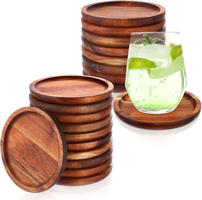 Gejoy 20-Piece Natural Acacia Wood Stackable Coaster Set