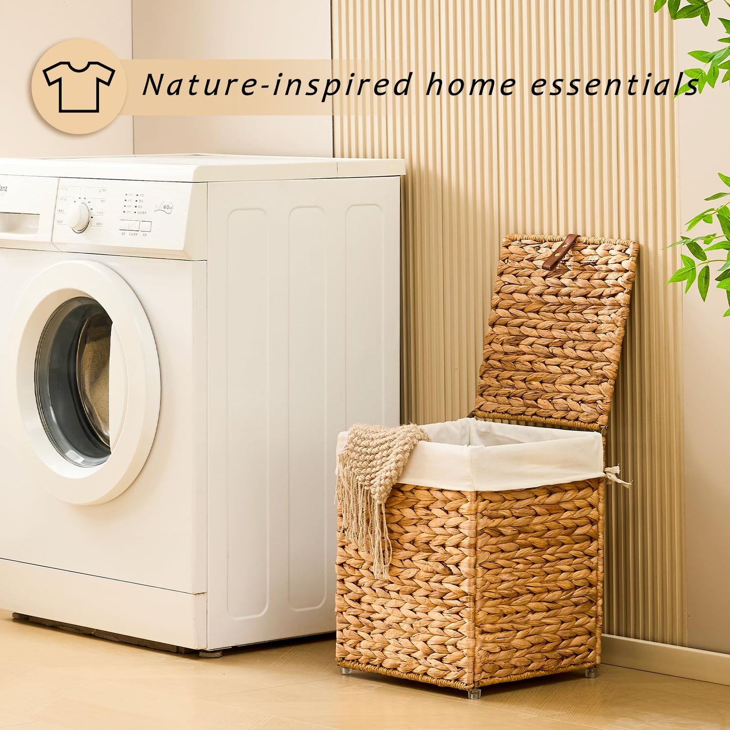 LGENHOOM Handwoven Natural Water Hyacinth Hamper with Lid