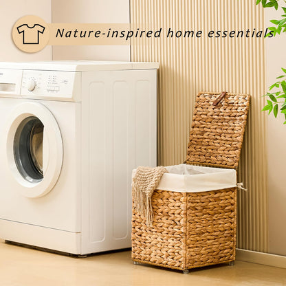 LGENHOOM Handwoven Natural Water Hyacinth Hamper with Lid
