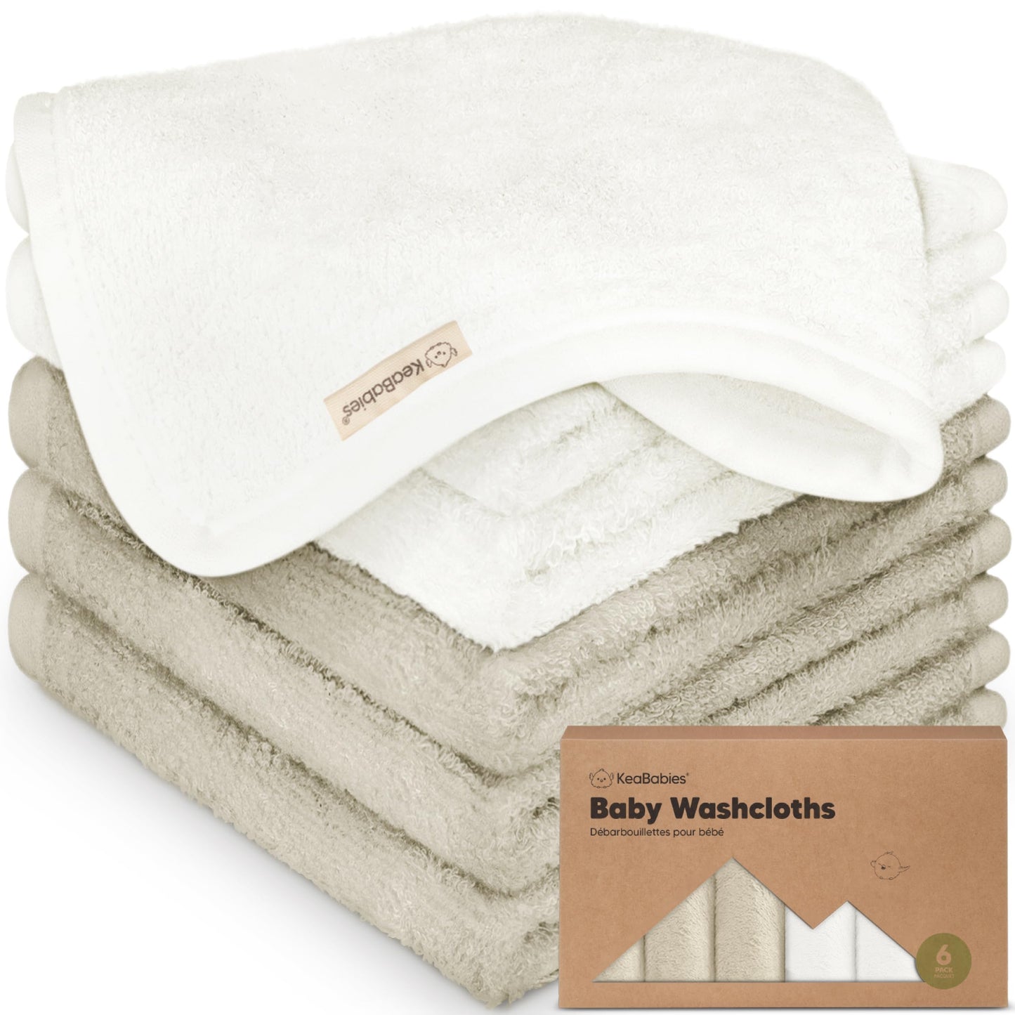 KeaBabies Bamboo Washcloths: 500GSM Ultra-Soft 6-Pack