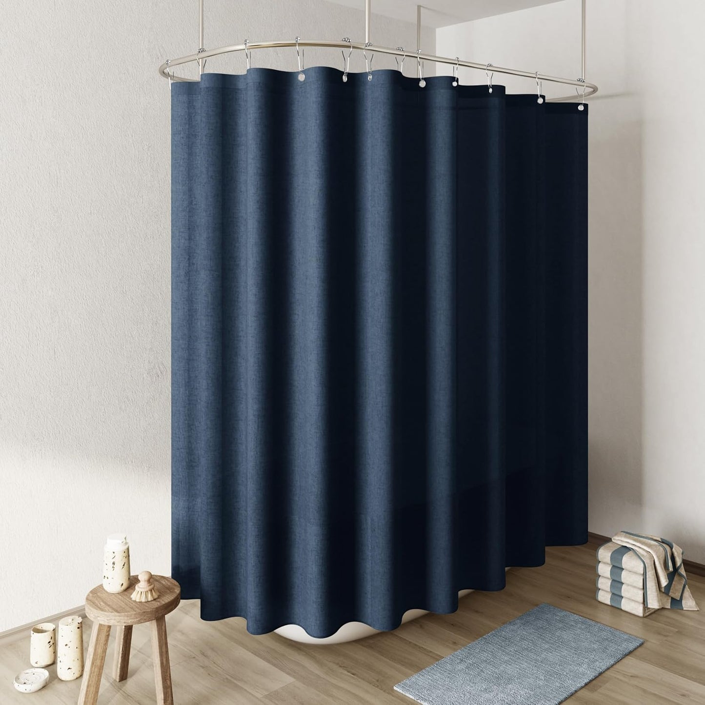 Naturoom Weighted Natural Flax Linen Shower Curtain Set