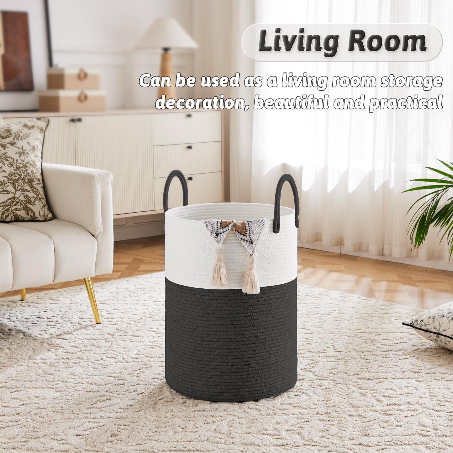 Artfeel 60L Handwoven Natural Cotton Rope Laundry Hamper