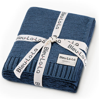 Bleu La La Heritage Knit Blanket: 100% Organic Cotton Luxury