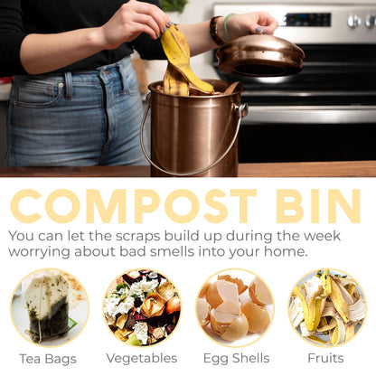 EPICA Countertop Compost Bin – 1.3 Gallon Stainless Steel, Toxin‑Free & Odorless
