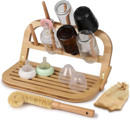 Bamboo Baby Bottle Drying Rack: Natural Space-Saving Wood Dryer