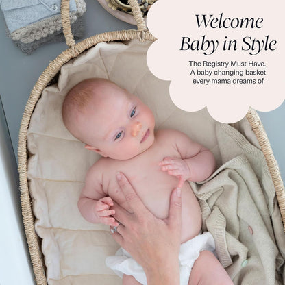 BEBE BASK Premium Changing Basket: Artisan Seagrass & Bamboo Set