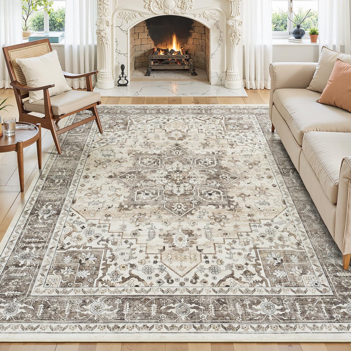 Vibrug Coastal Medallion OEKO-TEX Certified Washable Area Rug