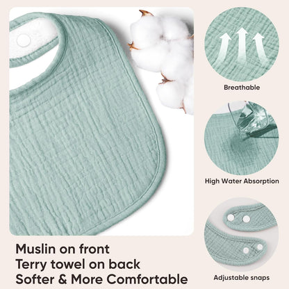 Bearmoss 100% Cotton Square Muslin Baby Drool Bibs (8-Pack)