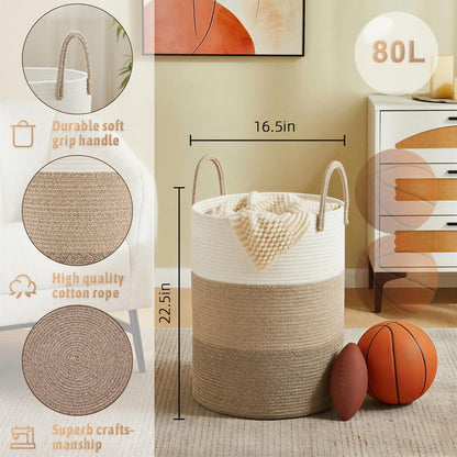 Artfeel 60L Handwoven Natural Cotton Rope Laundry Hamper