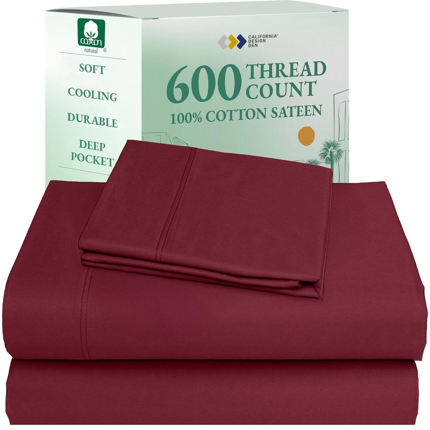 California Design Den 100% Cotton Sateen Sheets: 600 TC Luxury Set