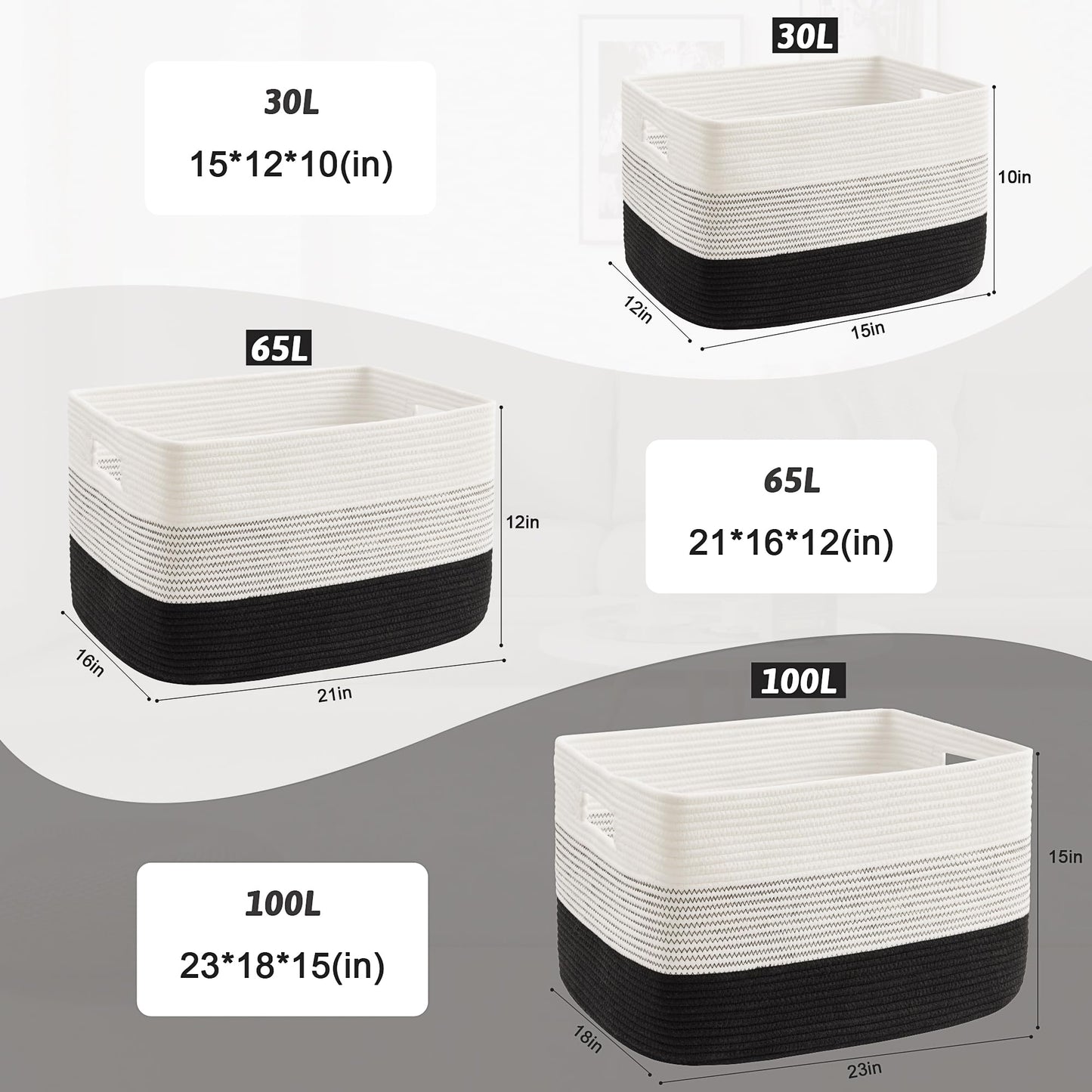 Artfeel 65L Rectangle Woven Natural Cotton Rope Storage Basket