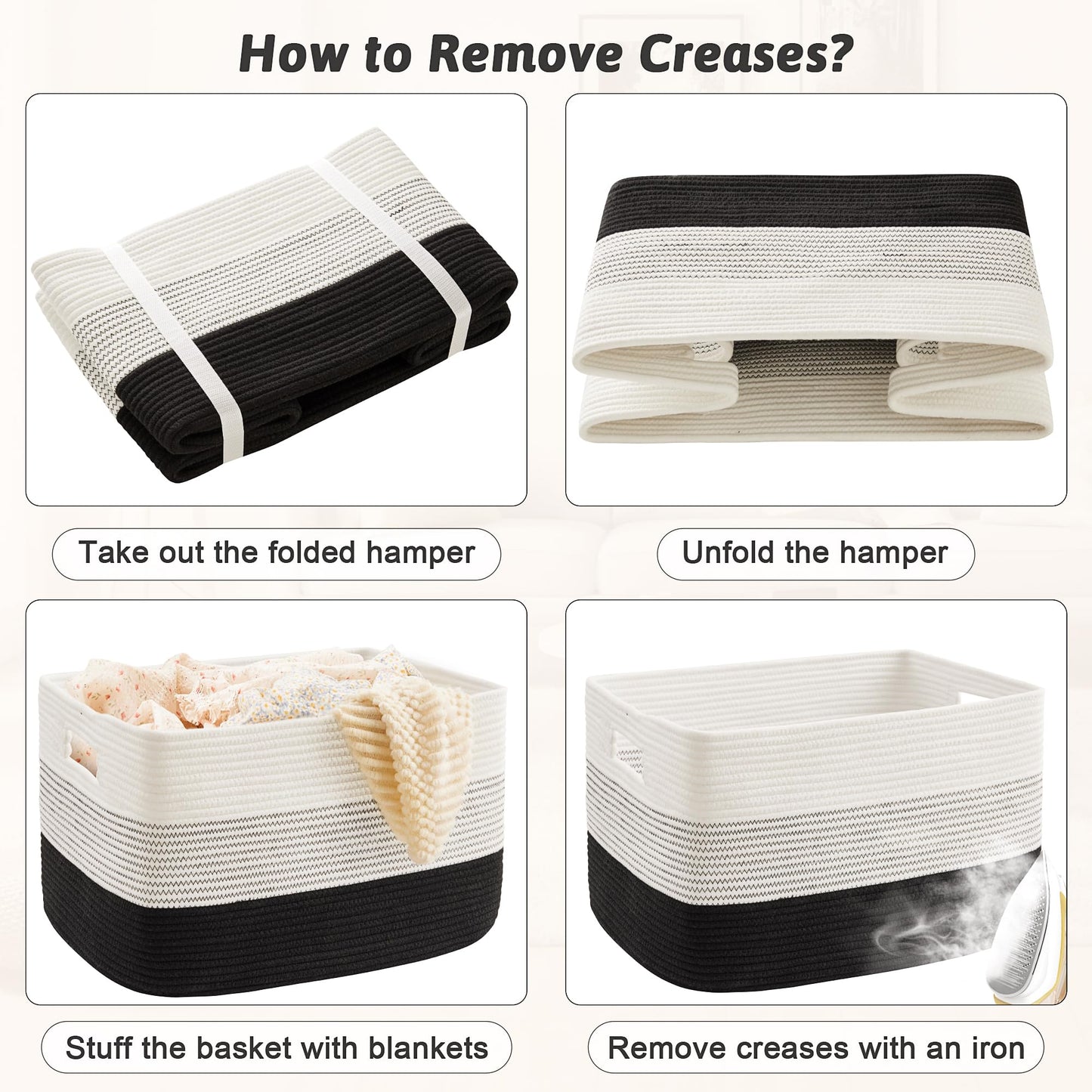 Artfeel 65L Rectangle Woven Natural Cotton Rope Storage Basket