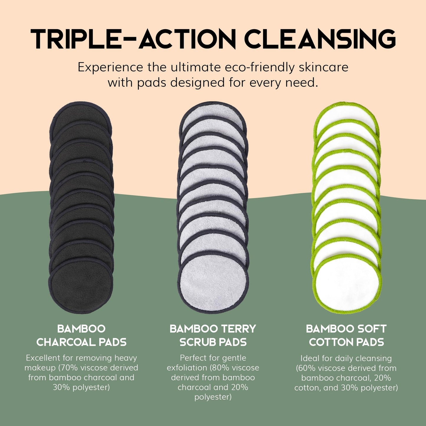 Greenzla Reusable Makeup Remover Pads: 20-Pack Bamboo Cotton Rounds