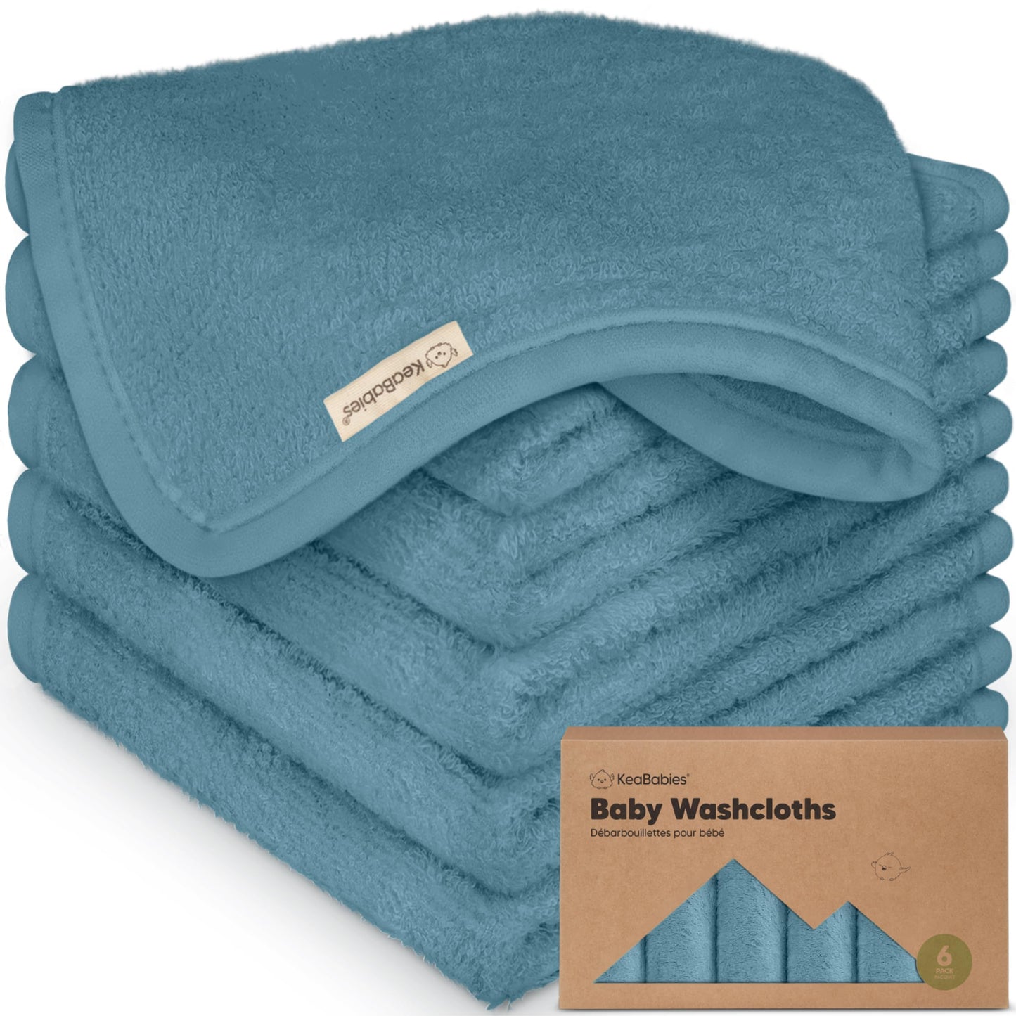 KeaBabies Bamboo Washcloths: 500GSM Ultra-Soft 6-Pack