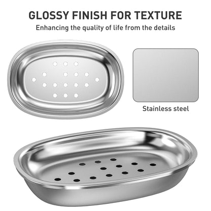 Stainless Steel Soap Dish with Drain Tray | TRUE Shift 304‑Grade Soap Saver