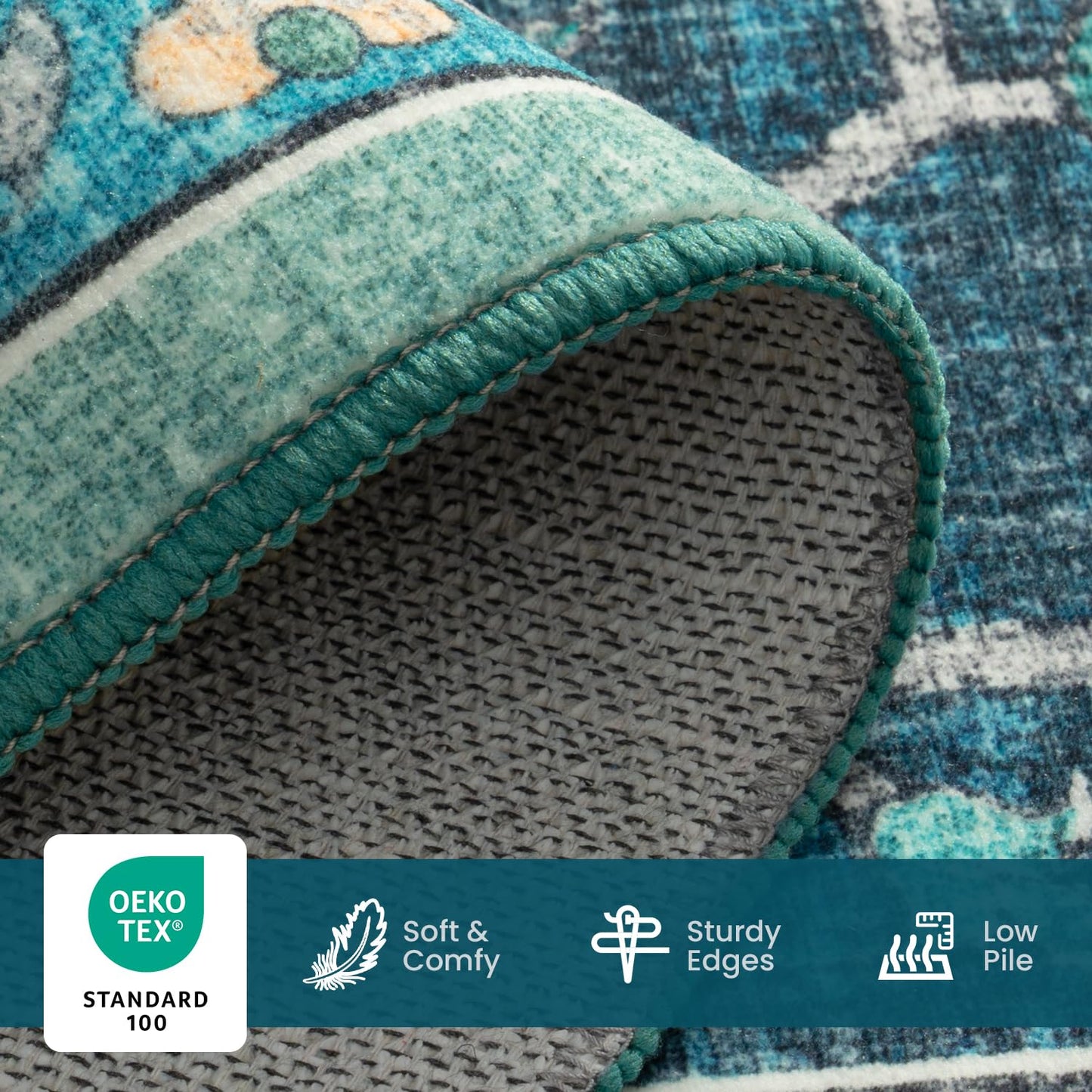 Vibrug Coastal Medallion OEKO-TEX Certified Washable Area Rug