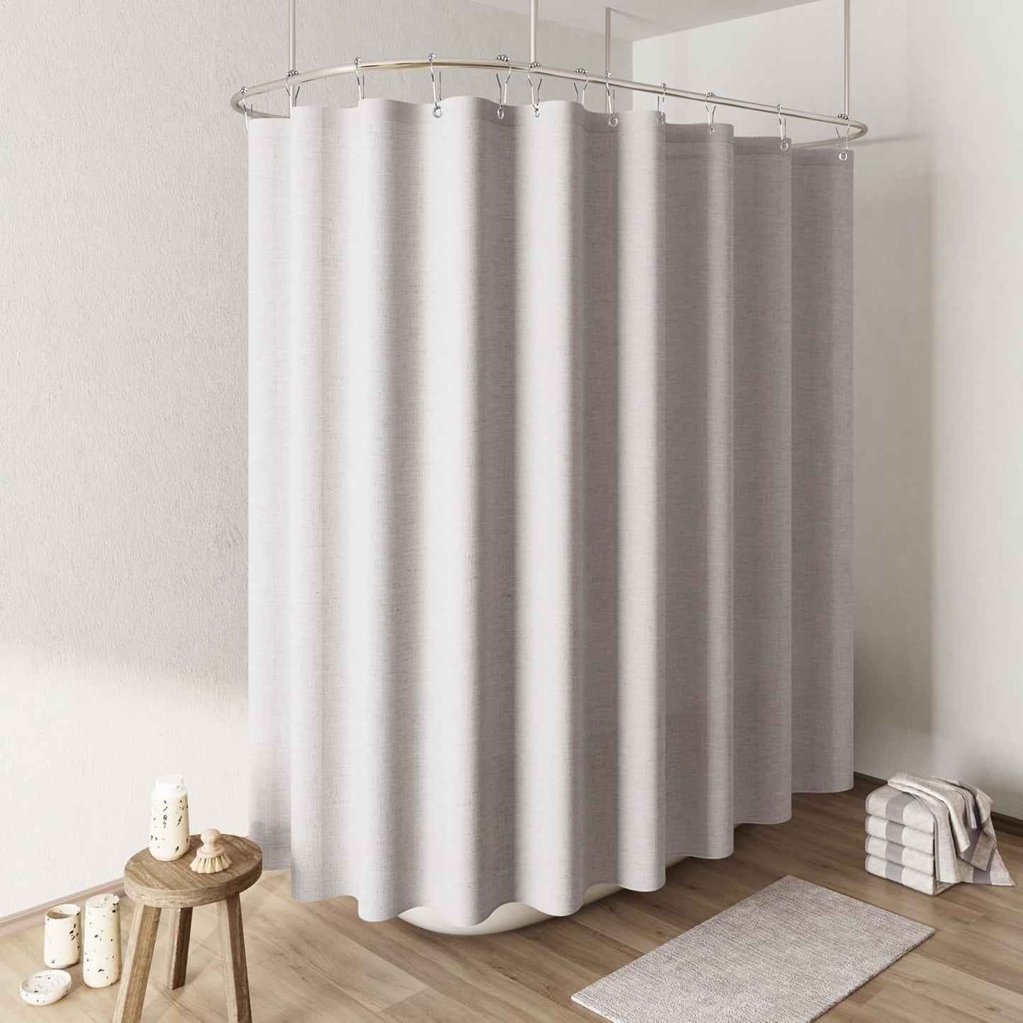 Naturoom Weighted Natural Flax Linen Shower Curtain Set