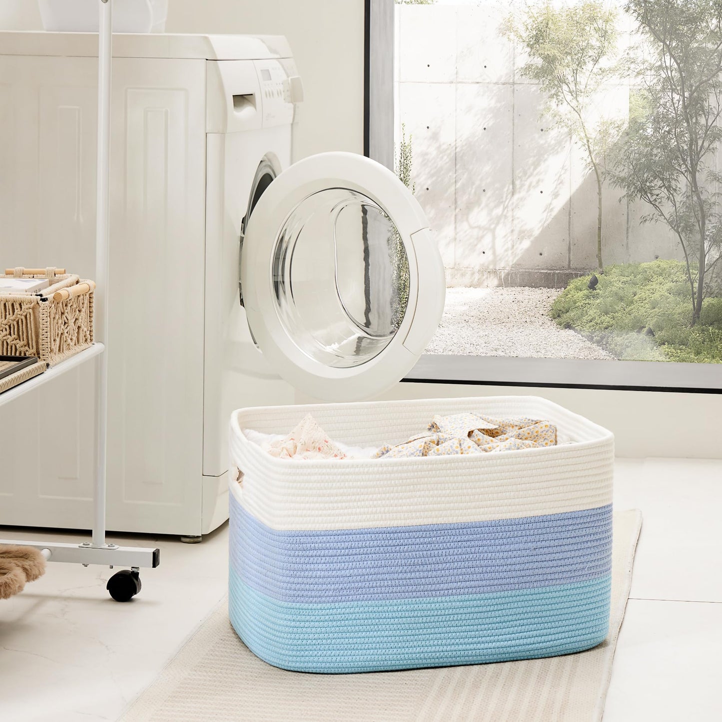 Artfeel 65L Rectangle Woven Natural Cotton Rope Storage Basket