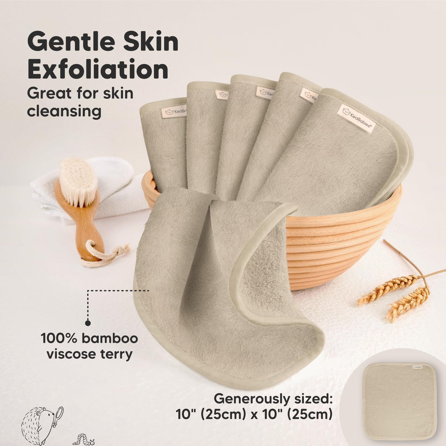 KeaBabies Bamboo Washcloths: 500GSM Ultra-Soft 6-Pack
