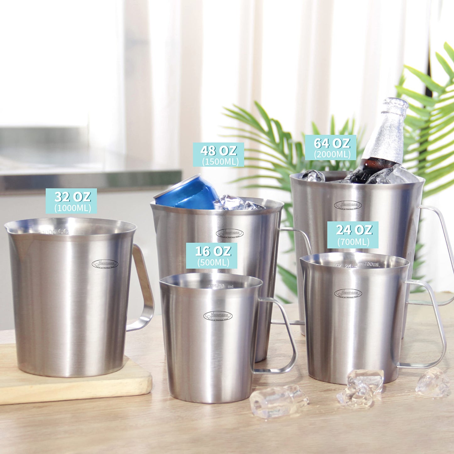Newness Stainless Steel Measuring Cup with Triple Measurement Scales