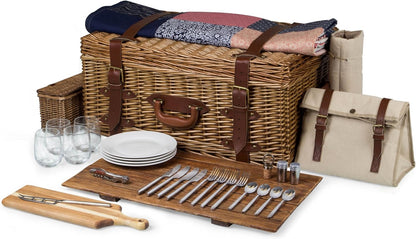 Picnic Time Charleston Luxury Picnic Basket for 4 with Cowhide Leather