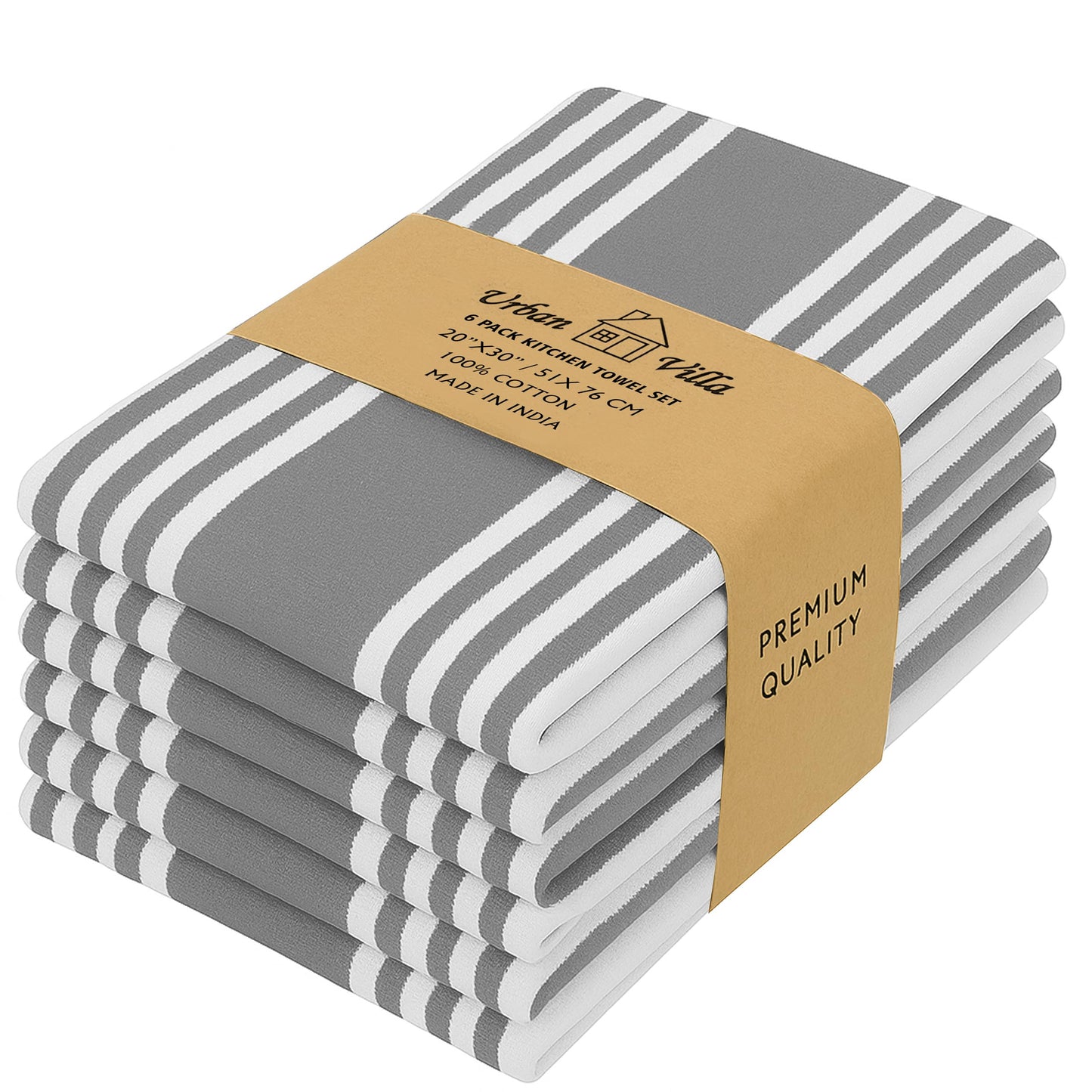 Urban Villa Cotton Kitchen Towels | TRUE Shift Eco Towels (20″×30″, Striped, Mitered)