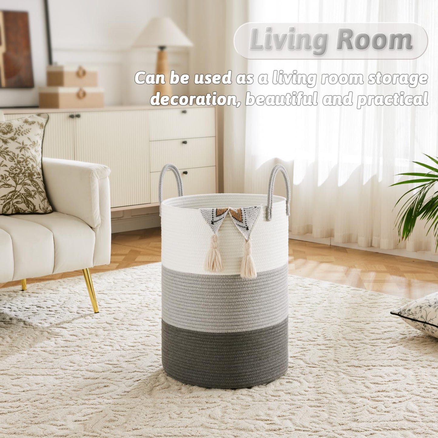 Artfeel 60L Handwoven Natural Cotton Rope Laundry Hamper