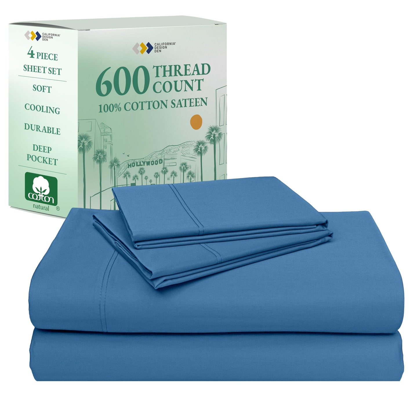 California Design Den 100% Cotton Sateen Sheets: 600 TC Luxury Set