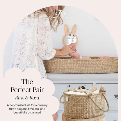 BEBE BASK Premium Changing Basket: Artisan Seagrass & Bamboo Set