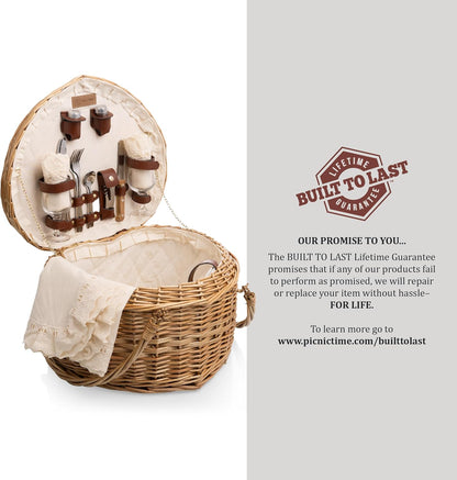 Picnic Time Heart Picnic Basket for 2 - Handwoven Antique Willow
