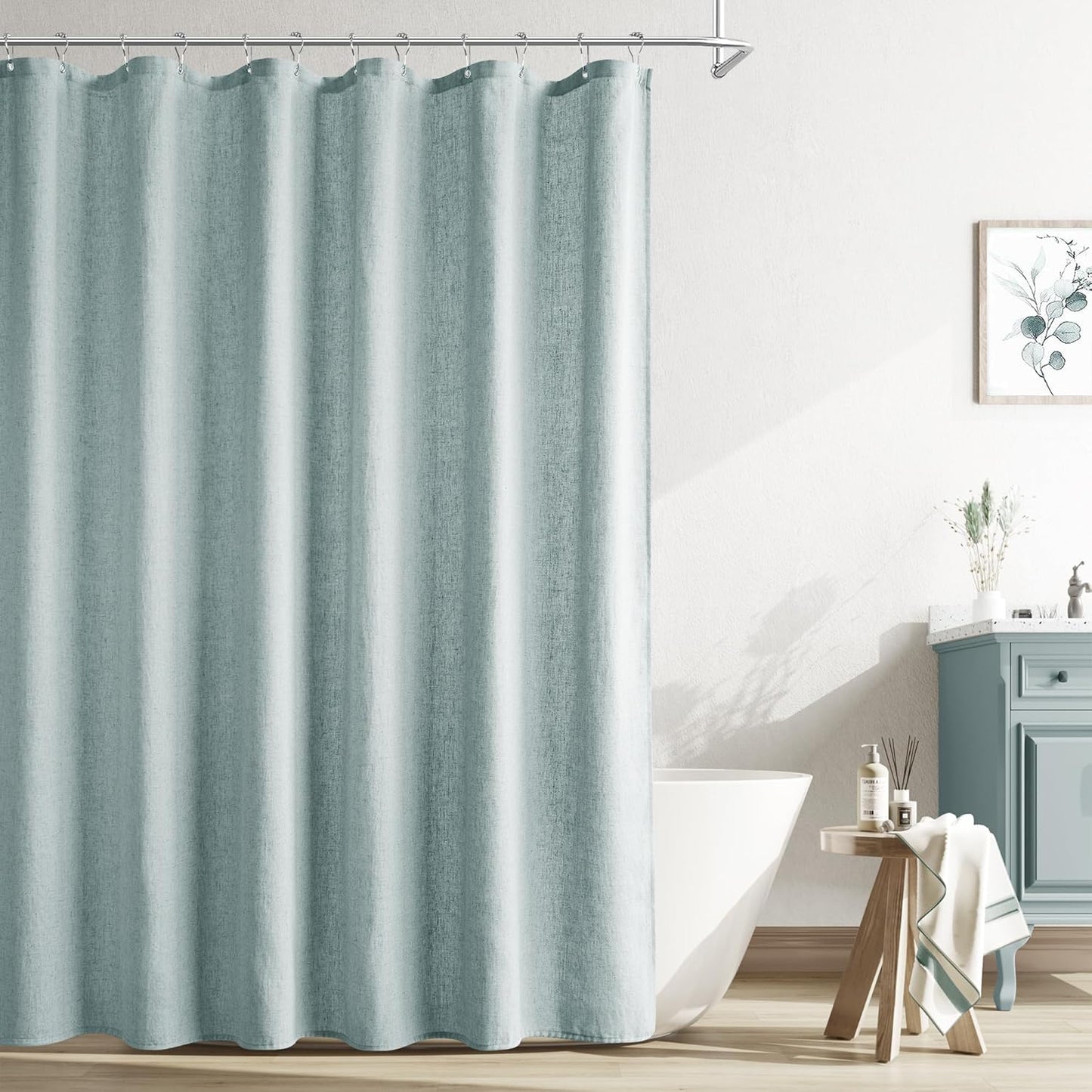 Naturoom Weighted Natural Flax Linen Shower Curtain Set