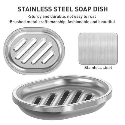 Stainless Steel Soap Dish with Drain Tray | TRUE Shift 304‑Grade Soap Saver