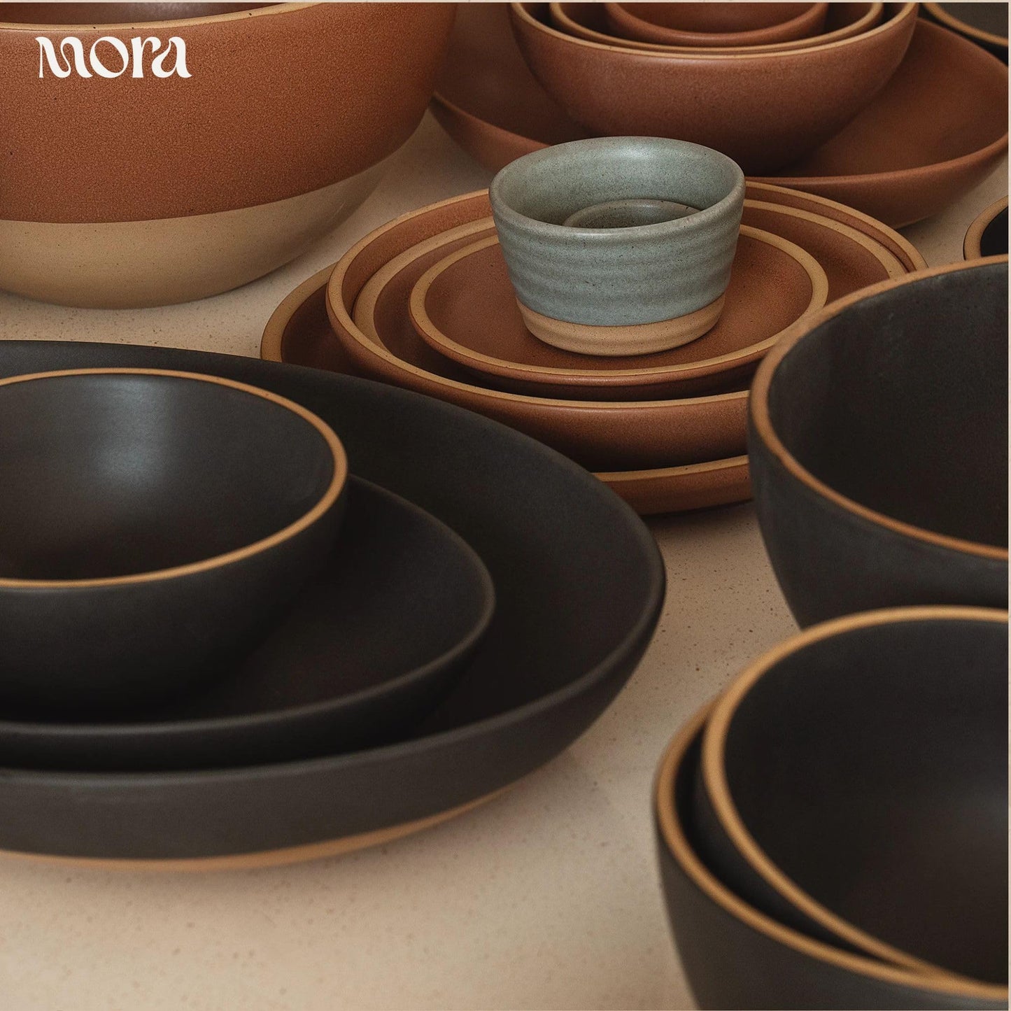 Mora Medium Ceramic Bowls, Set of 4 (28 oz, Oat)