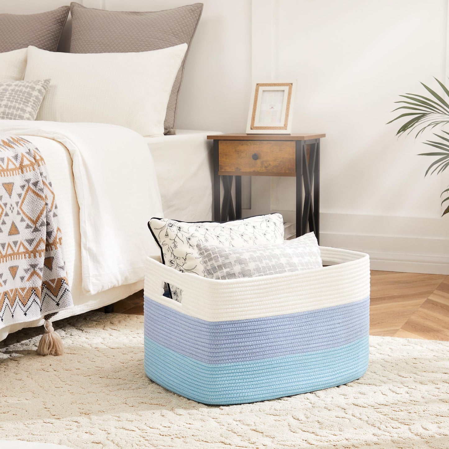 Artfeel 65L Rectangle Woven Natural Cotton Rope Storage Basket