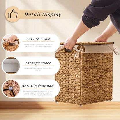 LGENHOOM Handwoven Natural Water Hyacinth Hamper with Lid